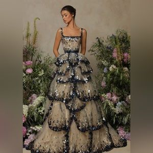 Tarik Ediz 98083 Couture Tiered Sequin Gown